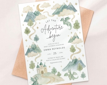 Dragon Baby Shower Invitation | Story Book Invite | Let the Adventure Begin | Canva Digital Download | DA1