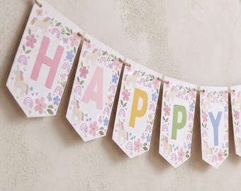 Four Ever Magical DIY Banner | Unicorn 4th Birthday Sign | Pastel Rainbow | Editable Digital Download | UR4