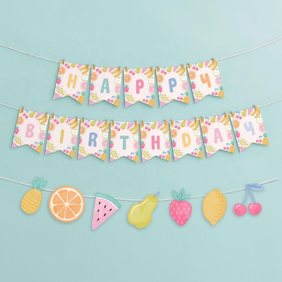 Two-tti Frutti Birthday Banner | Fruit Birthday Decor | Canva Instant Download Editable Templates | TFB2