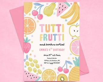 Any Age Tutti Frutti Birthday Invitation | Girl Fruit Party Invite | Canva Digital Download | TFB2