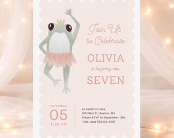 Princess Frog Birthday Invitation | Ballet Party | Editable Canva Template 5x7in Digital Download