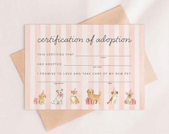 Adopt a Dog Card | Girl Birthday | Preppy Pink Puppy Party | Editable Instant Download | LP1