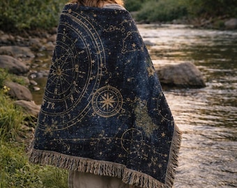 Manta tejida con mapa celestial vintage / mapa estelar