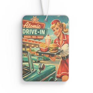 Deodorante per ambienti in stile retrò da diner / Illustrazione Atomic Americana per drive-in (Ghiaccio nero, Auto nuova, Pino) immagine 1