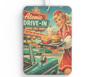 Retro Diner Air Freshener | Atomic Americana Drive-In Art (Black Ice, New Car, Pine)
