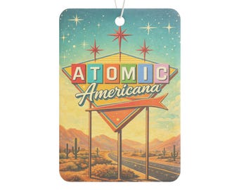 Atomic Americana Air Freshener | Retro Desert Highway Sign, Car Scent (Black Ice, New Car)