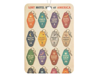 Vintage Motel Key Air Freshener | Americana Road Trip Souvenir, Black Ice, New Car, Pine