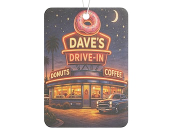 Retro Drive-In Air Freshener | Neon Diner Night Scene, Americana Car Freshener (Pine)