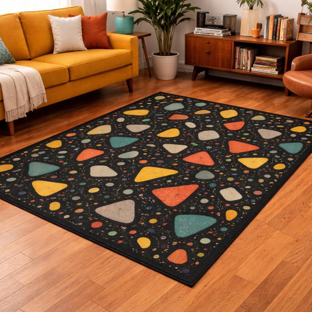 Atomic Fallout Rug Mid Century Terrazzo Rug: Atomic Era Geometric Pattern Area Rug (55