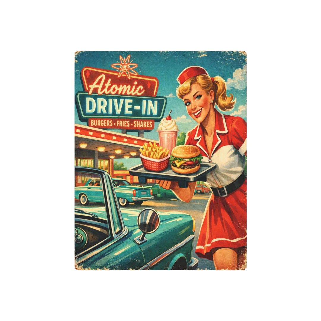 Atomic Drive-in Metal Sign: Retro 50s Diner Wall Decor, Burgers, Fries ...