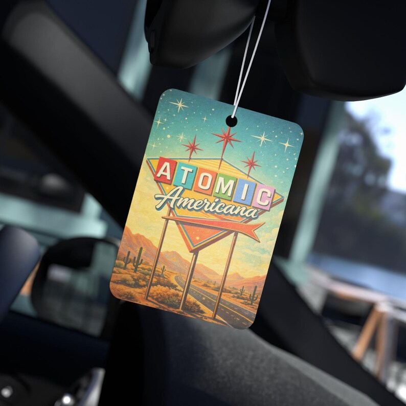 Atomic Americana Air Freshener | Retro Desert Highway Sign, Car Scent (Black Ice, New Car) image 4
