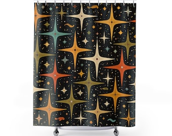 Atomic Starfield Duschvorhang | Retro Space Galaxy Design