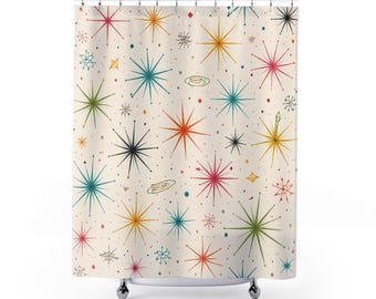 Atomic Starburst Duschvorhang | Mid Century Modern Retro Badezimmer