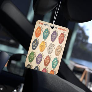 Vintage Motel Key Air Freshener | Americana Road Trip Souvenir, Black Ice, New Car, Pine image 4