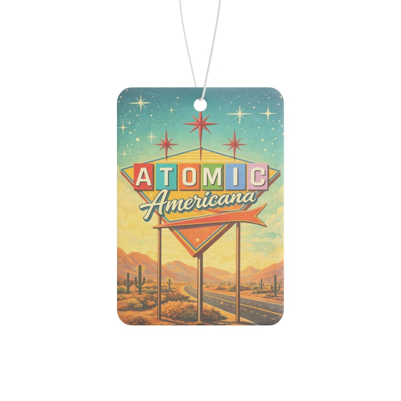 Atomic Americana Air Freshener | Retro Desert Highway Sign, Car Scent (Black Ice, New Car) image 1