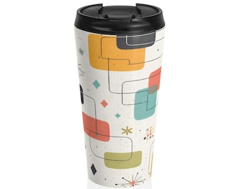 Mid Century Modern Reisebecher | Retro Geometrische Edelstahl