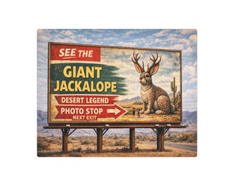Retro Jackalope Roadside Sehenswuerdigkeits-Schild: Desert Legend Photo Stop Metallwandkunst