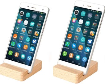 Solid Wood Phone Stand 2-Pack, Handmade Minimalist Desk Accessory