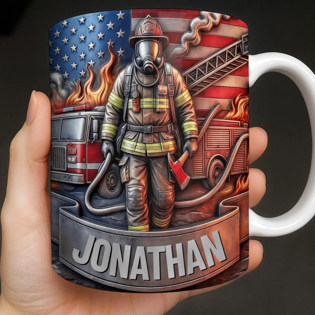 Personalized Firefighter Mug 3D, Fire Rescue Uniform Accent Cup, Proud ...