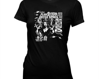 Plan 9 (Nine) from Outer Space - Ed Wood - Vampira - Tor Johnson - Women's Hand screened 100% cotton tee-shirt