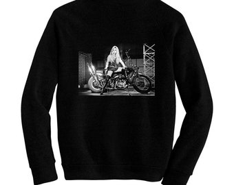 Brigitte Bardot on a Harley - Pre-shrunk, hand screened ultra soft 80/20 cotton/poly sweatshirt -