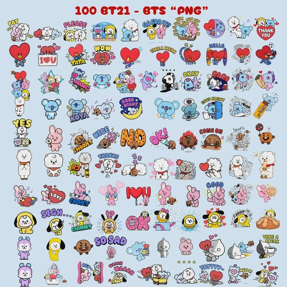 Kawaii Kpop PNG Bundle, BT21 PNG 100 Images , Crafts & Party Printables