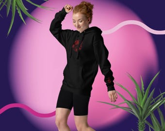 Sudadera con capucha bordada con koi: ropa informal clásica, mariposa asiática y pez koi