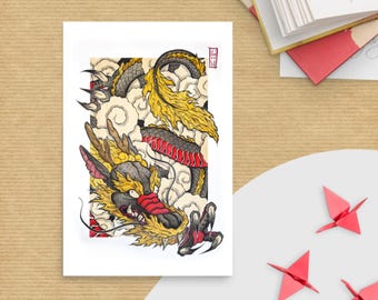 Lámina artística de Dragón de Nubes: obra de arte tradicional china, animal del zodíaco lunar, pintura clásica
