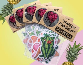 Pegatinas de tinta Amy Lo: Cerditos de la fruta, Asesinos espeluznantes, Enredaderas icónicas, Gatos, Místicas, Paquetes sorpresa