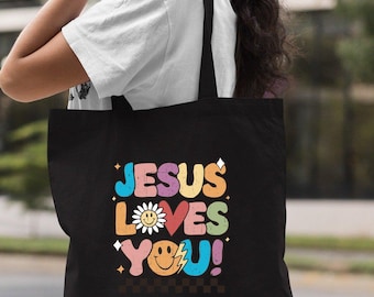 Tote Bag 100% Cotone 'Jesus Loves You' – Borsa Fede Cristiana | Regalo Natale | 38x42 Cm