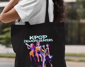 Kpop Demon Hunters Bag Huntrix Girls Tote Bag Heroic Poses Group Shot Canvas Bag