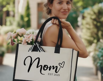Personalized Mom Tote Bag, Mama Est 2026 Gift, Custom Mothers Day New Mother