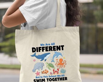 We Are All Different Swim Together Bag, Teacher Appreciation Gift, Ocean Animals Tote
