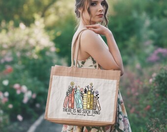 Wildflower Book Jute Bag, Floral Librarian Teacher Gift, Bookish Book Lover Tote