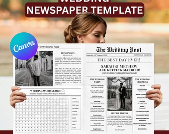 Mall för bröllopstidning, redigerbart program, tider för nygifta (digital nedladdning)
