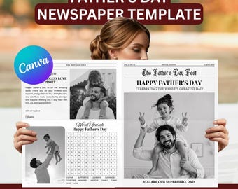 Anpassad mall för tidning för fars dag, personlig fotogåva (digital nedladdning)