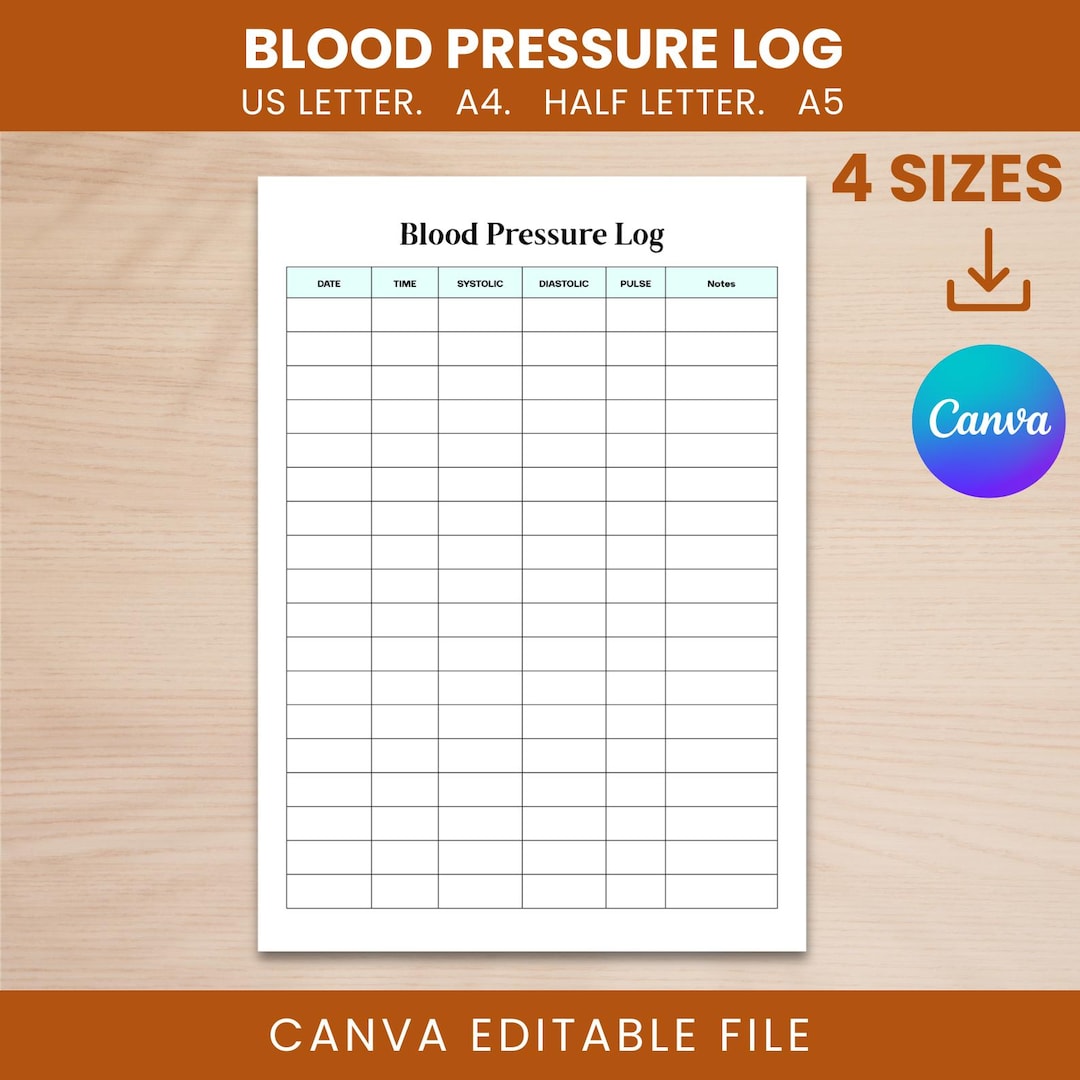 Blood Pressure Chart PDF | Blood Pressure Log Printable | BP Tracker ...