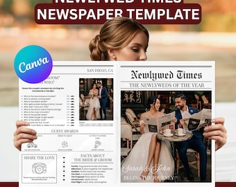 Mall för nygifta tidningar, modernt minimalistiskt bröllopsprogram (direkt nedladdning)