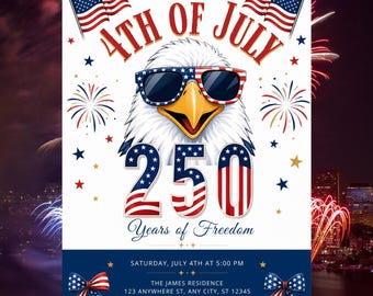 Patriotisk inbjudningsmall för den 4 juli, USA:s 250:e örnfirande (digital nedladdning)