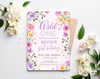 Blommig Boho Wild One första födelsedagsinbjudan (redigerbar mall)