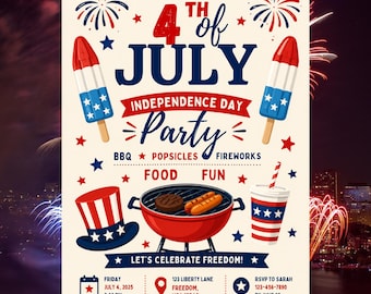 4. Juli Grilleinladung, bearbeitbare Canva Patriotic Party Invite (Digitaler Download)