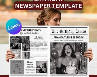 Geburtstag Zeitung Vorlage, individuelle Party Dekoration (Digitaler Download)