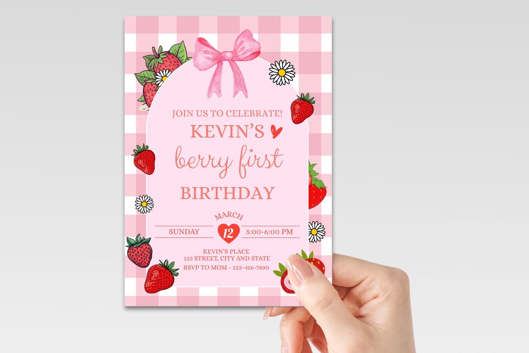 Berry First Birthday Invitation Template, Strawberry 1st Birthday ...