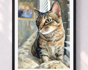 Tabby Cat Portrait druckbare Wandkunst, Mosaik-inspirierter Stil Tierkunst, Katzenliebhaber Wohnkultur, digitaler Download