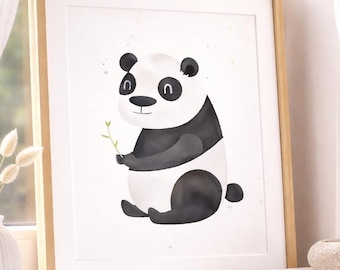 Panda Nursery Printable Wall Art, Watercolor Animal Illustration, Baby & Kids Room Decor, Digital Download