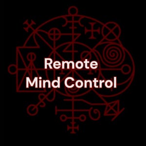 May include: Black background with red border and intricate geometric design. The words "Remote Mind Control" are in white, centered within the design. The overall aesthetic is mysterious and symbolic.