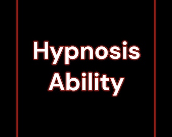 Könnte beinhalten: Ein schwarzer Hintergrund mit den Worten "Hypnosis Ability" in weißen Buchstaben mit roter Umrandung. Vertikale rote Linien umrahmen den Text auf der linken und rechten Seite.