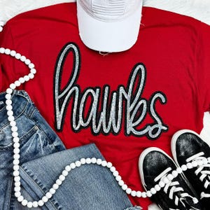 Hawks Sequin Patch, Iron On Patch Glitter Applique, Diy Patch Sequin Applique, Glitter Embroidery For Apparel, Hats, and Bags