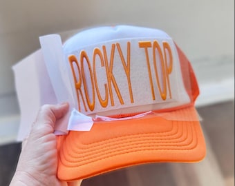 Rocky Top Orange Puff Embroidered Hat/Pocket Patch, Trucker Hat Patch, Ready to Press Iron On Patch For Hats