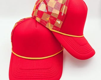Red & Gold Checkered Foam Trucker Hat